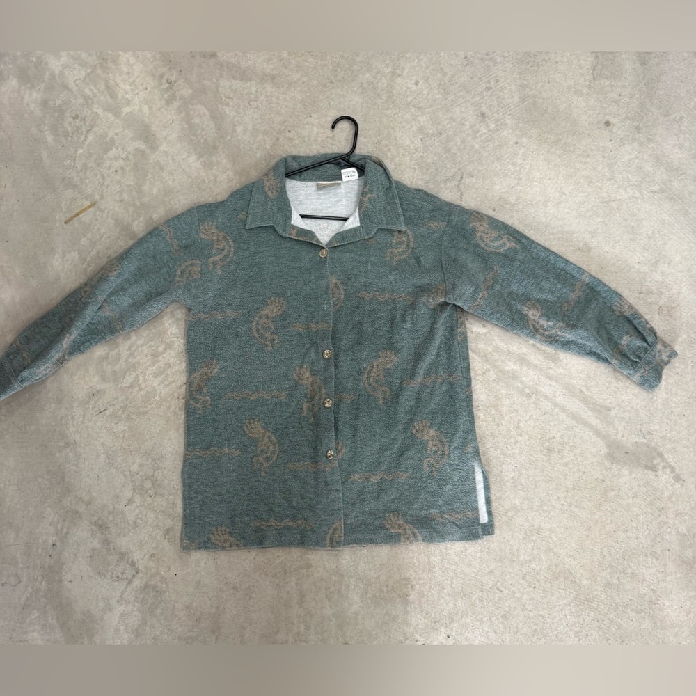 Button up green long sleeve with designs